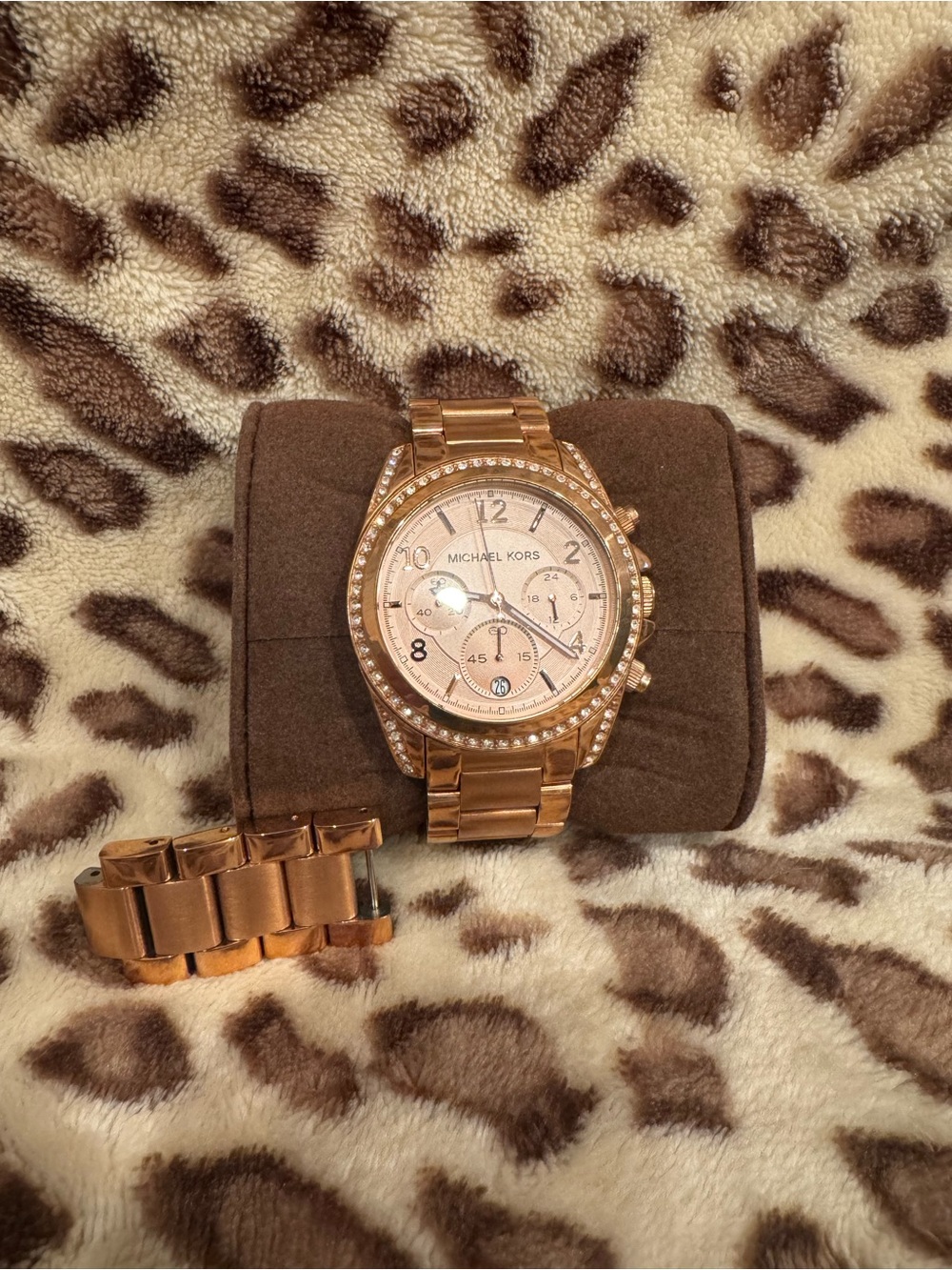 Michael Kors Rose Gold-Tone Crystal Bezel Chronograph Bracelet Watch - Picture 1 of 2